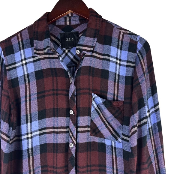 Rails Shirt Top Button Down Medium Plaid Flannel Burgundy Blue Hunter Mulberry - Picture 3 of 5